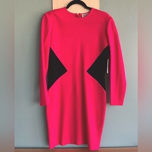 Vintage Hot Pink and Black Stretchy Knit Colorblock Women's Dress
